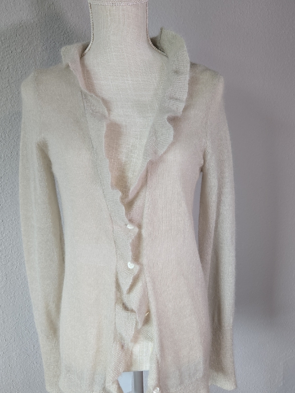 J. Crew Cream Ruffle-Trim Button Cardigan